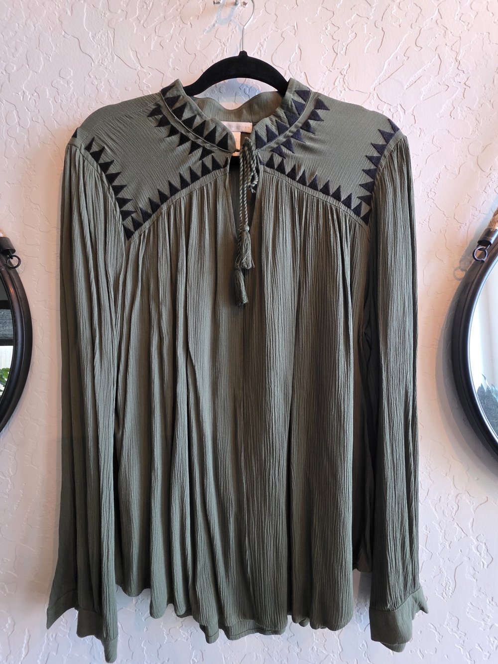 Design History Olive Green Rayon Shirt with Textured Weave